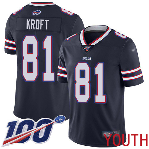 Youth Buffalo Bills #81 Tyler Kroft Limited Navy Blue Inverted Legend 100th Season NFL Jersey